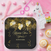 Black and Gold Glitter New Year's Eve Party  ペーパープレート (パーティー)