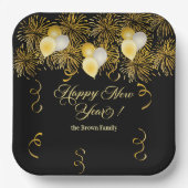 Black and Gold Glitter New Year's Eve Party  ペーパープレート (正面)