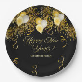 Black and Gold Glitter New Year's Eve Party ペーパープレート (正面)