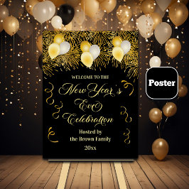 Black and Gold Glitter New Year's Eve Party  ポスター