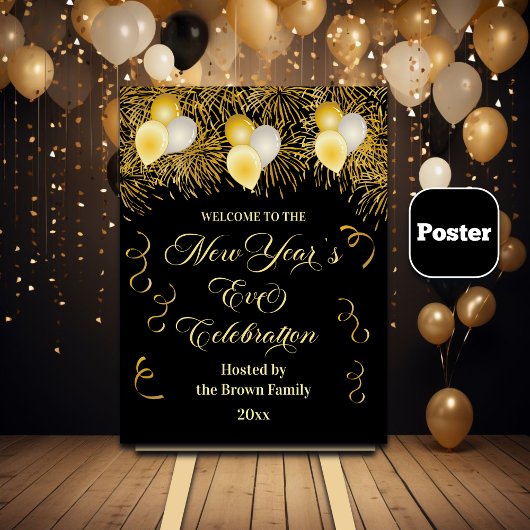 Black and Gold Glitter New Year's Eve Party  ポスター