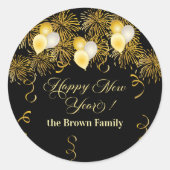 Black and Gold Glitter New Year's Eve Party ラウンドシール (正面)