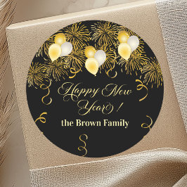 Black and Gold Glitter New Year's Eve Party  ラウンドシール