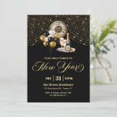 Black and Gold Glitter New Year's Eve Party  招待状 (スタンド正面)