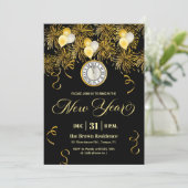 Black and Gold Glitter New Year's Eve Party  招待状 (スタンド正面)