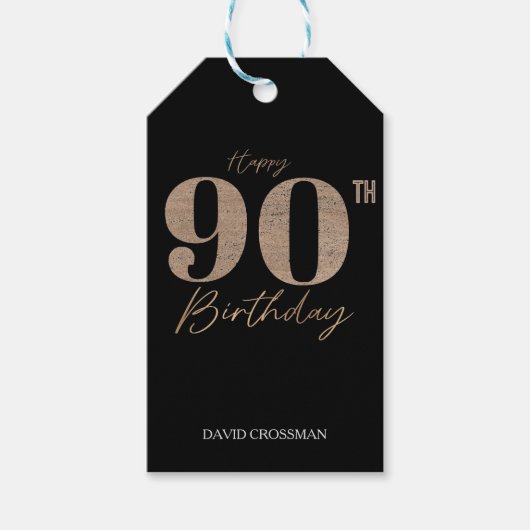 Black and Gold Glitter Numeral 90th Birthday ギフトタグ (正面)