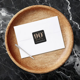 Black and Gold Glitter Numeral 90th Birthday  スクエアシール