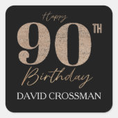 Black and Gold Glitter Numeral 90th Birthday  スクエアシール (正面)