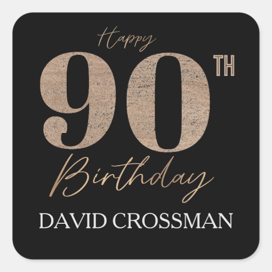 Black and Gold Glitter Numeral 90th Birthday  スクエアシール (正面)