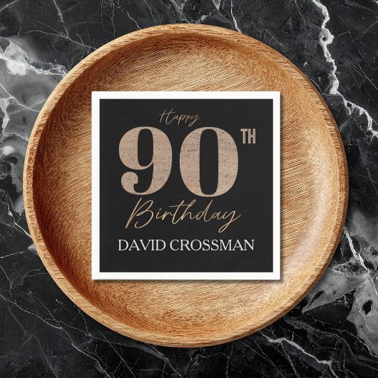 Black and Gold Glitter Numeral 90th Birthday スタンダードカクテルナプキン
