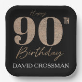 Black and Gold Glitter Numeral 90th Birthday  ペーパープレート (正面)