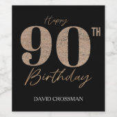 Black and Gold Glitter Numeral 90th Birthday  ワインラベル (シングルラベル)