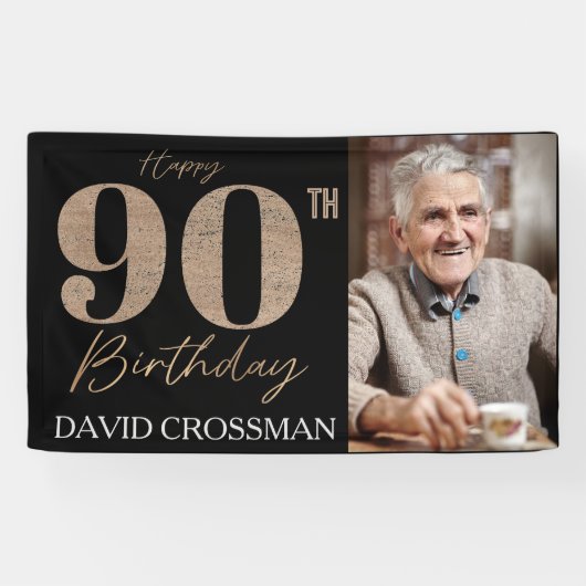 Black and Gold Glitter Numeral 90th Birthday  横断幕 (横)