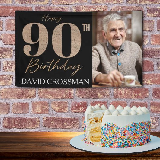 Black and Gold Glitter Numeral 90th Birthday 横断幕