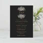 Black And Gold Gothic Floral Monogram Wedding 招待状 (スタンド正面)