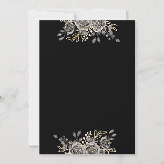 Black And Gold Gothic Floral Monogram Wedding 招待状 (裏面)