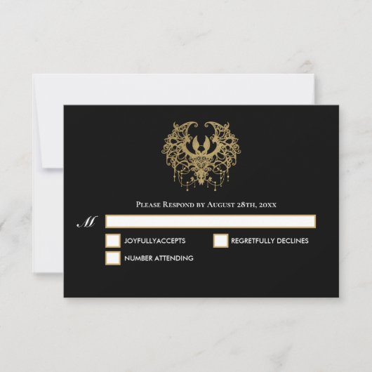 Black and gold Gothic Halloween Wedding RSVP Card (正面)