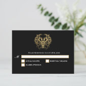 Black and gold Gothic Halloween Wedding RSVP Card (スタンド正面)