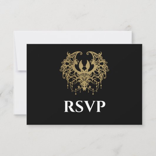 Black and gold Gothic Halloween Wedding RSVP Card (裏面)