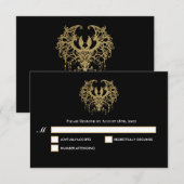 Black and gold Gothic Halloween Wedding RSVP Card (正面/裏面)