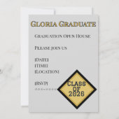 Black and Gold Graduation Announcement Invite カード (裏面)