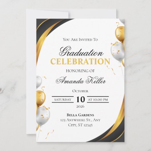 Black and Gold Graduation Celebration 招待状 (正面)