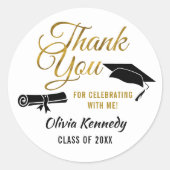 Black And Gold Graduation Party Thank You Favor ラウンドシール (正面)