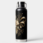 BLACK AND GOLD HOLIDAY CHRISTMAS BOWS AND RIBBONS ウォーターボトル (背面)