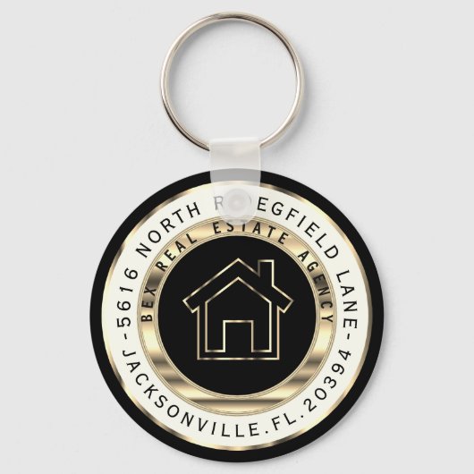 Black and Gold Home - Realtor Custom Keychain キーホルダー (正面)