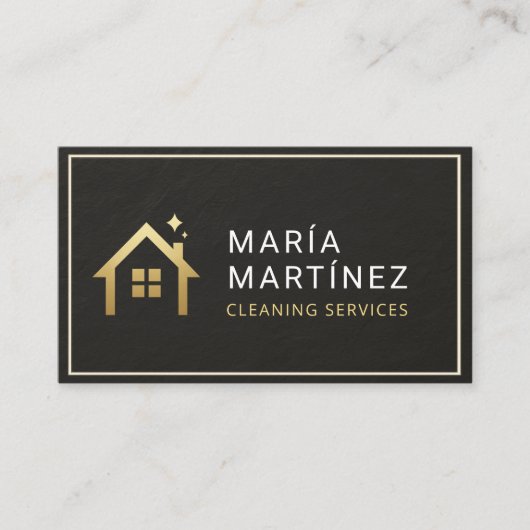 Black and Gold House Cleaning Services Slate Stone 名刺 (正面)