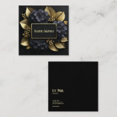 Black and Gold Hydrangea Floral Geometric Modern スクエア名刺 (正面/裏面)