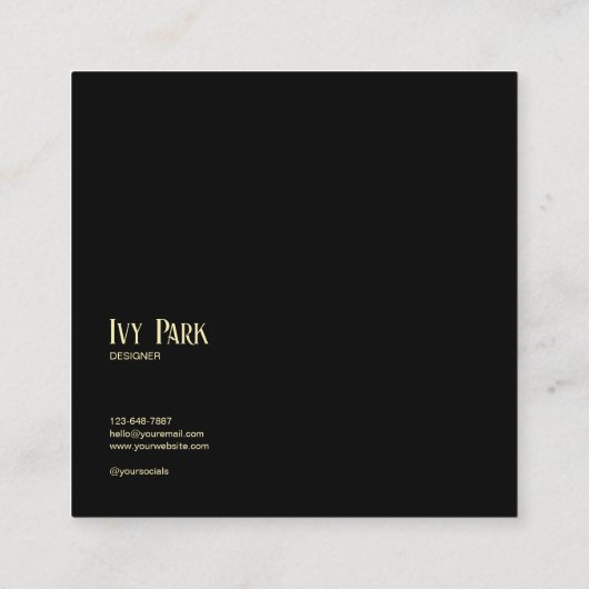 Black and Gold Hydrangea Floral Geometric Modern スクエア名刺 (裏面)