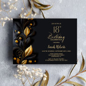 Black and Gold Leaves 18th Birthday 招待状