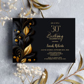 Black and Gold Leaves 30th Birthday Party 招待状