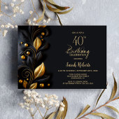 Black and Gold Leaves 40th Birthday Party 招待状