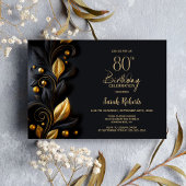 Black and Gold Leaves 80th Birthday Party 招待状