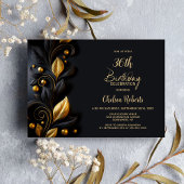 Black and Gold Leaves Birthday Party 招待状