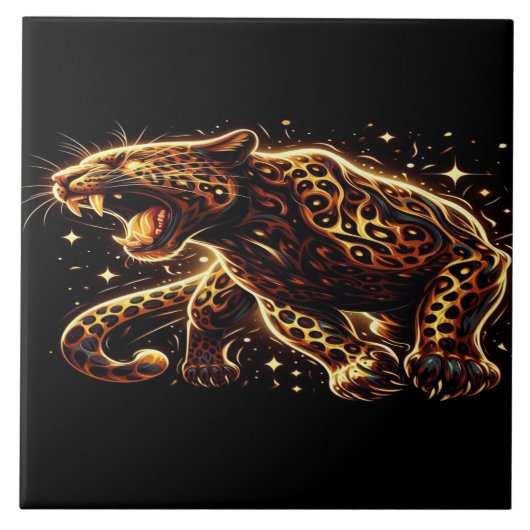 Black and Gold Leopard on a 6x6 Decorative タイル (正面)