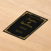 Black and Gold Luxury Wedding Invitation with Eleg アクリル招待状 (レイダウン)