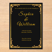 Black and Gold Luxury Wedding Invitation with Eleg アクリル招待状 (正面)