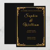 Black and Gold Luxury Wedding Invitation with Eleg 招待状 (正面/裏面)