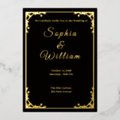 Black and Gold Luxury Wedding Invitation with Eleg 箔招待状 (正面)