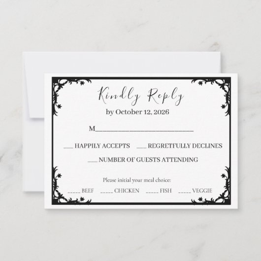 Black and Gold Luxury Wedding RSVP Card (正面)