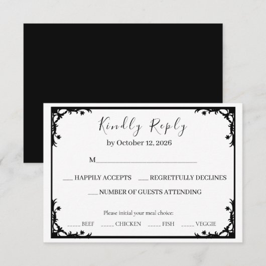 Black and Gold Luxury Wedding RSVP Card (正面/裏面)