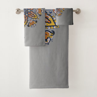 Black and Gold Mandala Floral Art バスタオルセット