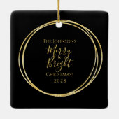 Black and Gold Merry and Bright セラミックオーナメント (裏面)