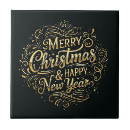 Black and Gold Merry Christmas & Happy New Year   タイル