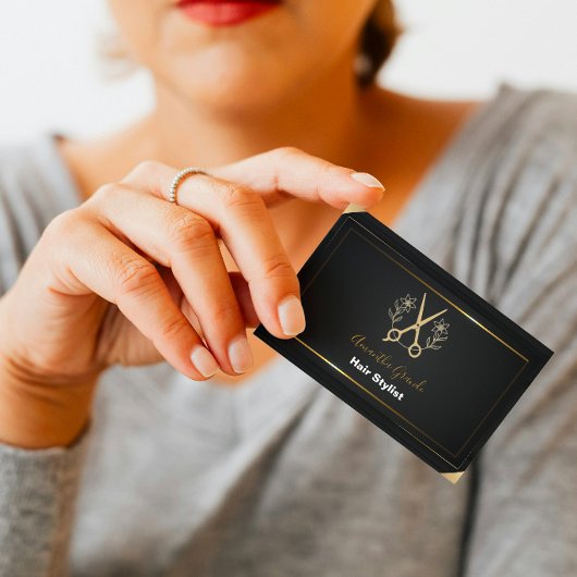 Black and Gold Minimalist Stylist Hair Salon 名刺