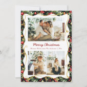 Black and Gold Modern Botanical Christmas 3 Photo シーズンカード (正面)