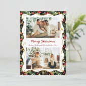 Black and Gold Modern Botanical Christmas 3 Photo シーズンカード (スタンド正面)